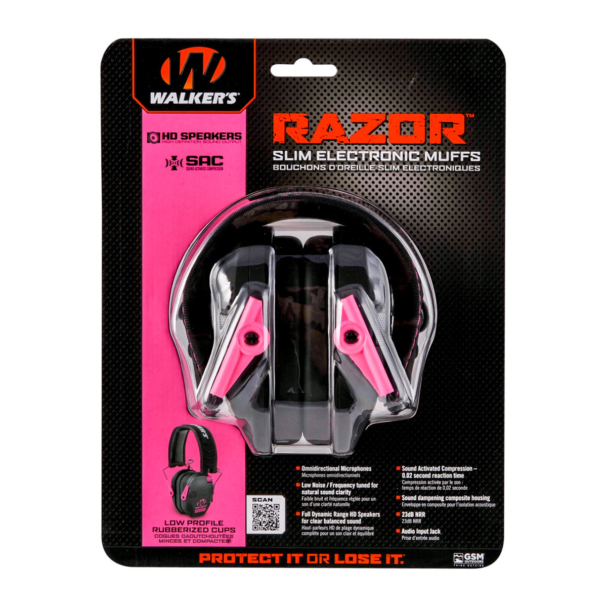 Walkers Razor Slim Electronic Ear Muffs - Pink