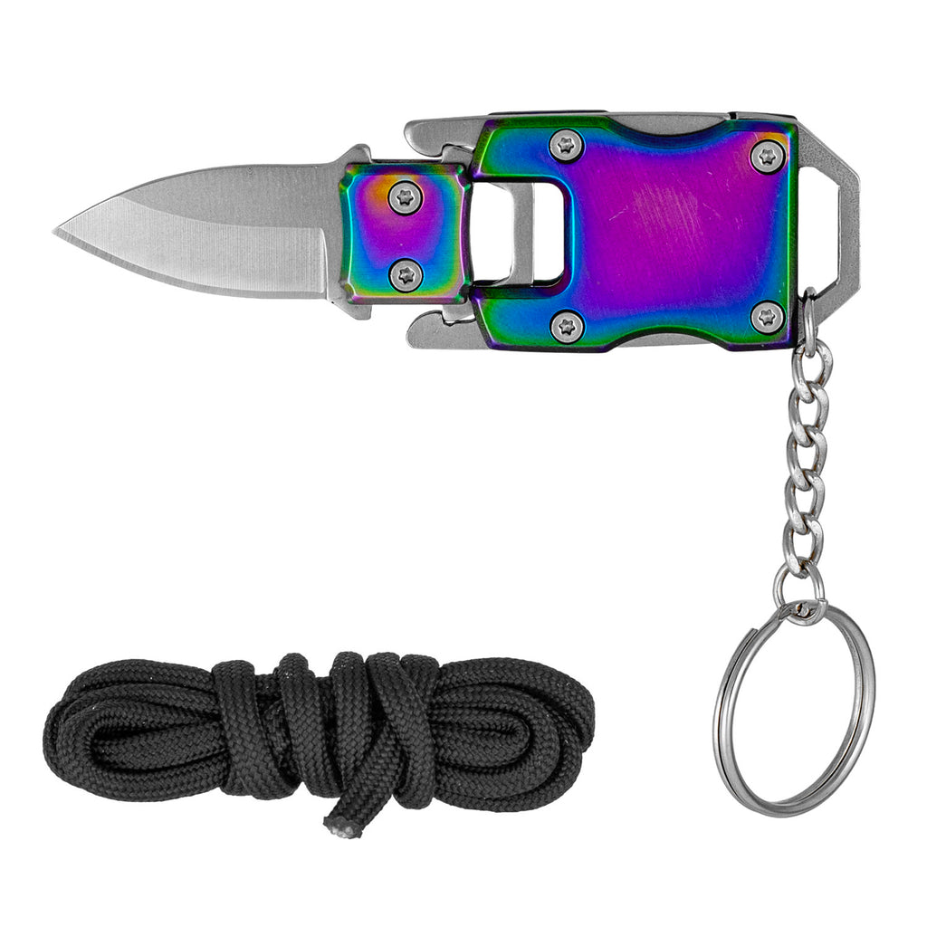 Defender Xtreme Mini Pocket EDC Keychain / Necklace Knife - Rainbow Titanium
