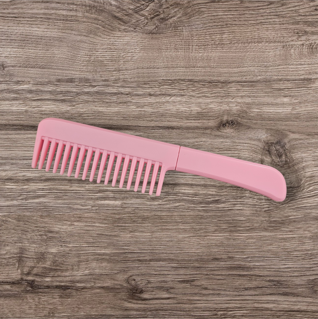 Hair Comb with Concealed Pocket Knife in Handle - Pink