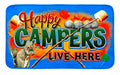 Happy Campers Live Here Squirrel Roasting Campfire Marshmallows RV Motorhome Camping Welcome Door Mat
