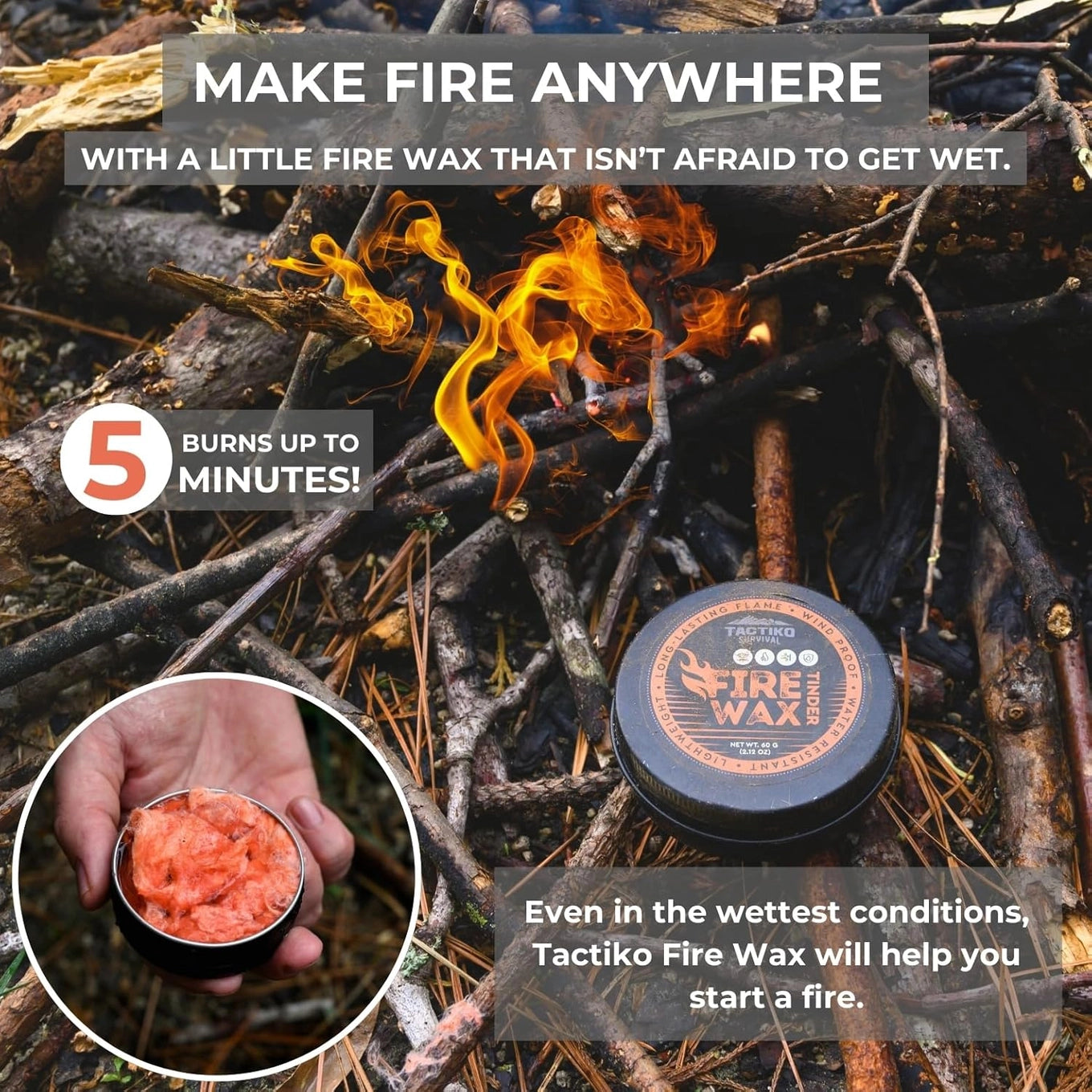 Tactiko Fire Wax-Emergency Fire Starter Tinder