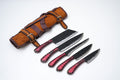 Titan International - 5-Piece Hand-Forged Kitchen Knife Set - Dragon Scale Carbon Steel - Red Diamond Wood Handles & Leather Roll