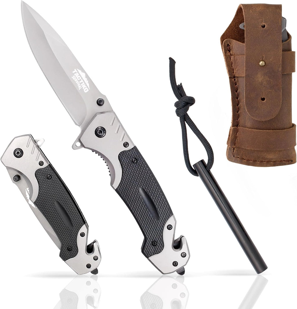 Tactiko Survival Knife with Fire Starter and Belt Case