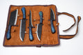 5-Piece Hand-Forged Kitchen Knife Set - Dragon Scale Carbon Steel - Blue Diamond Wood Handles & Leather Roll