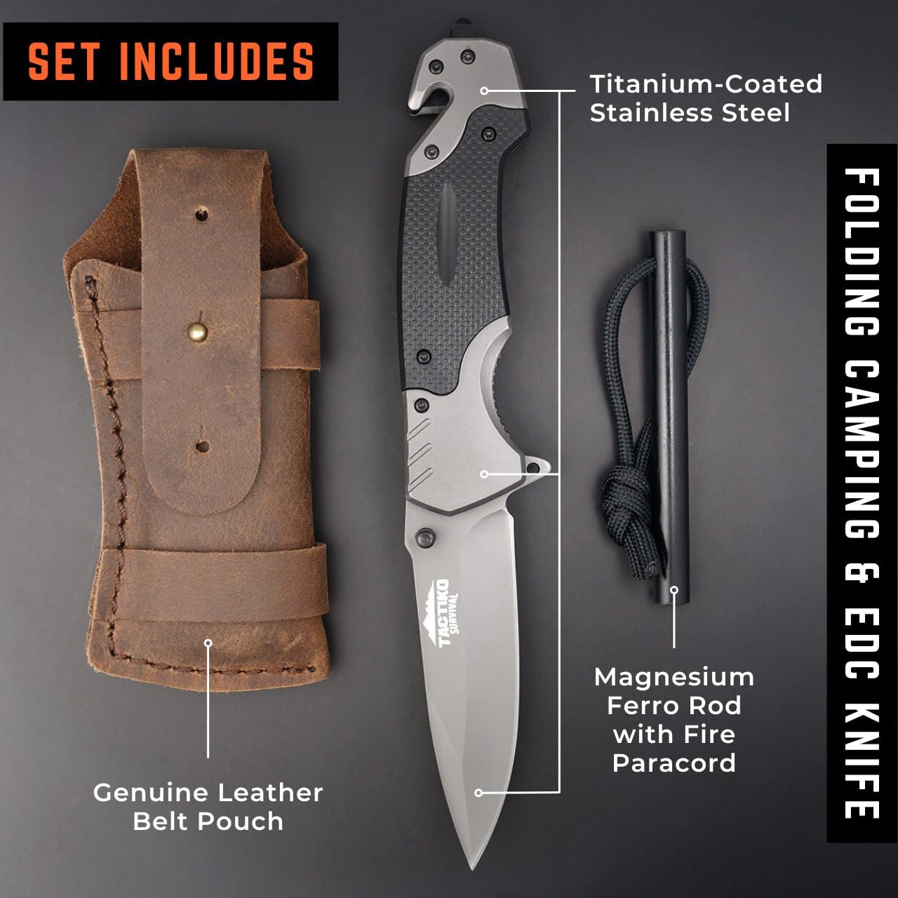 Tactiko Survival Knife with Fire Starter and Belt Case