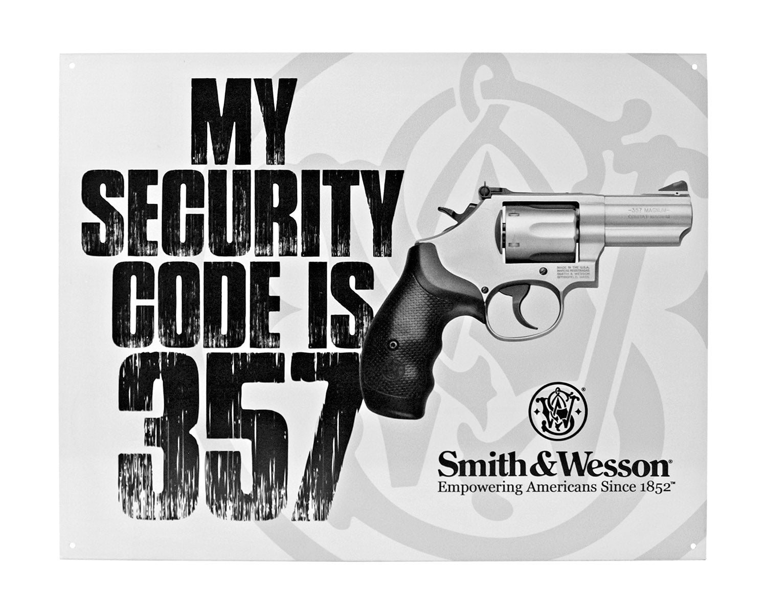 Smith and Wesson My Security Code is 357 Revolver Handgun Tin Sign