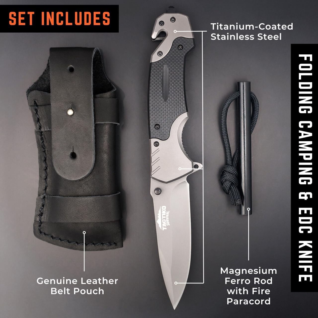 Tactiko Survival Knife with Fire Starter and Belt Case