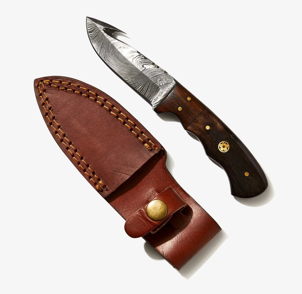 Damascus Skinning Gut Hook, Hunting Knife By Titan TD-176