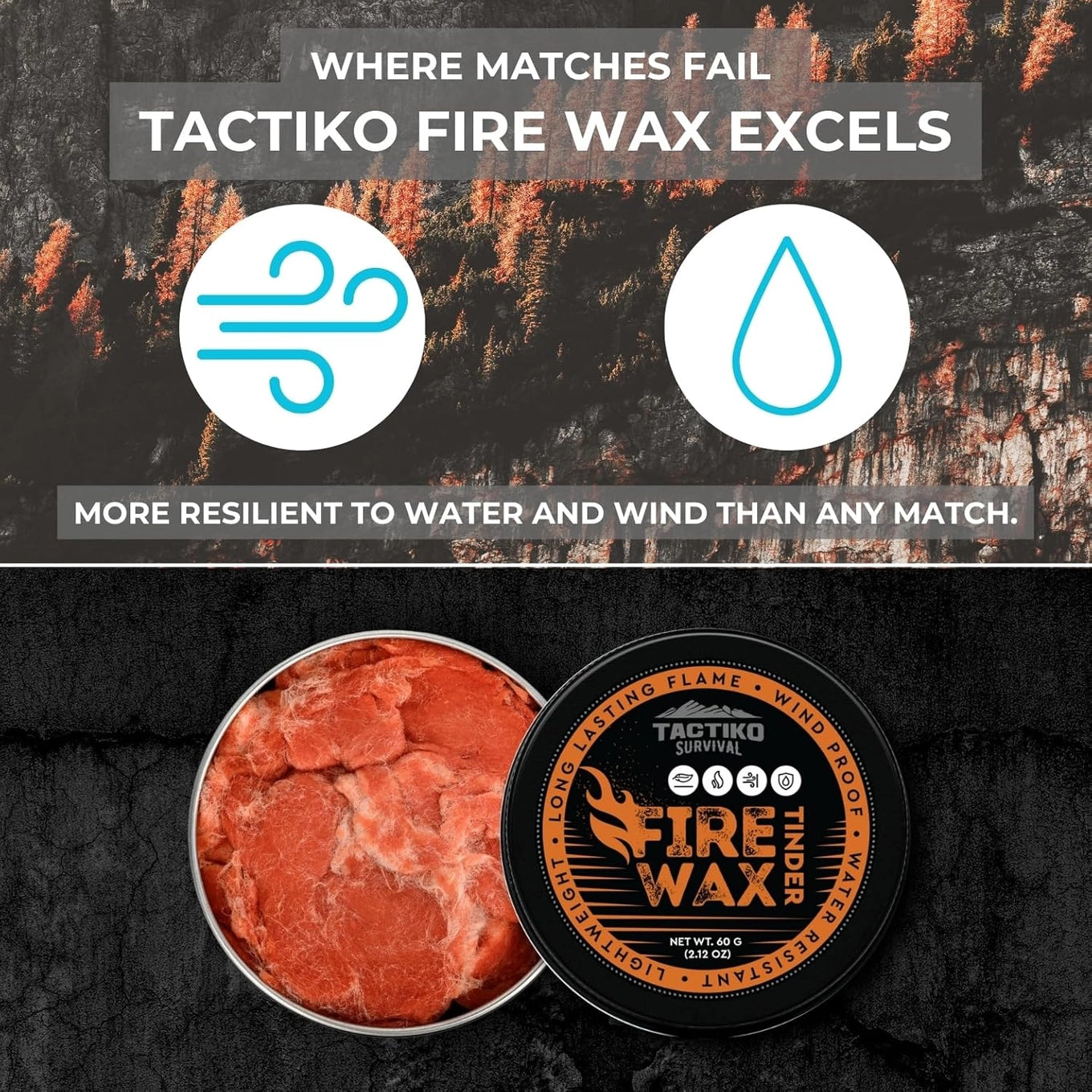 Tactiko Fire Wax-Emergency Fire Starter Tinder