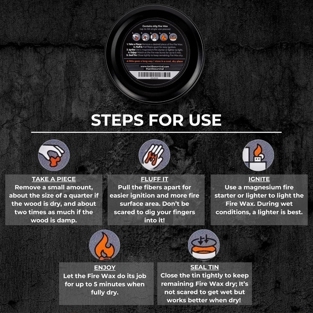 Tactiko Fire Wax-Emergency Fire Starter Tinder
